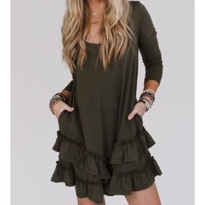 CONSTANCE RUFFLE HEM LONG SLEEVE DRESS